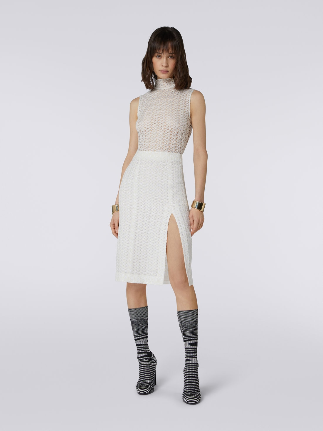 Midi skirt with split in raschel knit wool and viscose - 2