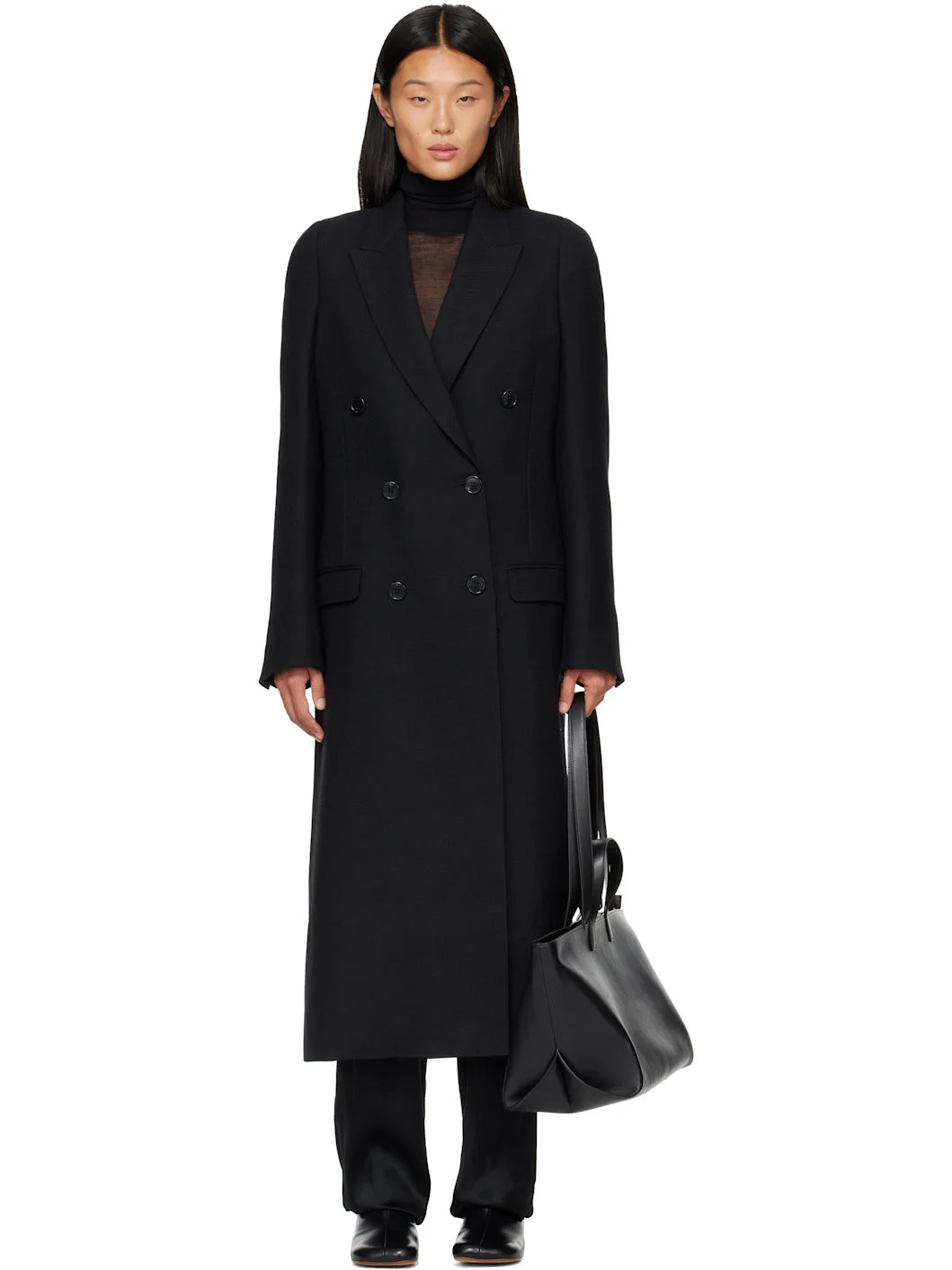 Black Double Breasted Coat - 1