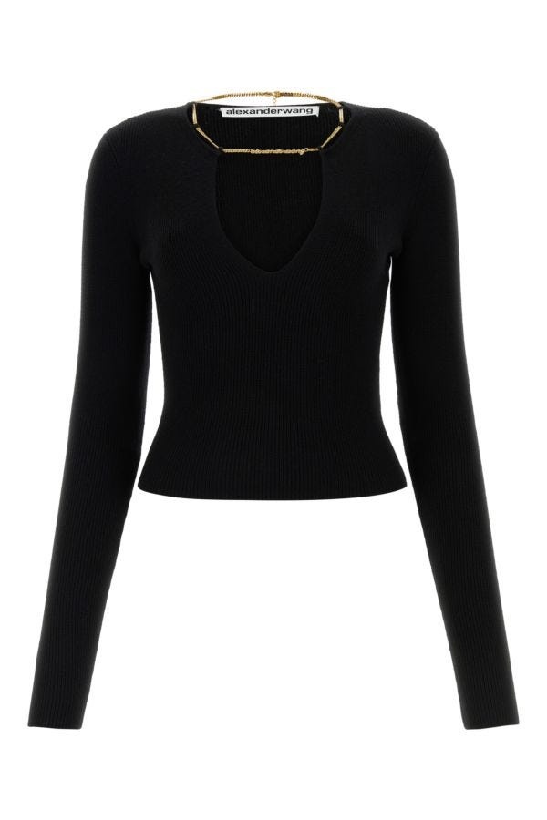 Black stretch wool blend sweater - 1