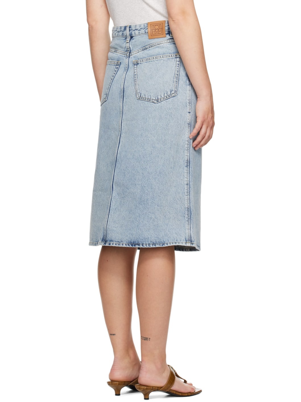 Blue Five-Pocket Denim Midi Skirt - 3