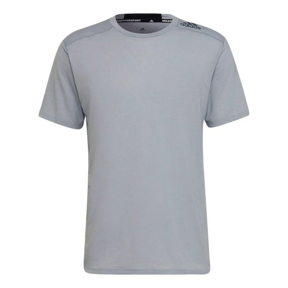 adidas Solid Color Sports Logo Casual Round Neck Short Sleeve Gray HB9202 - 1