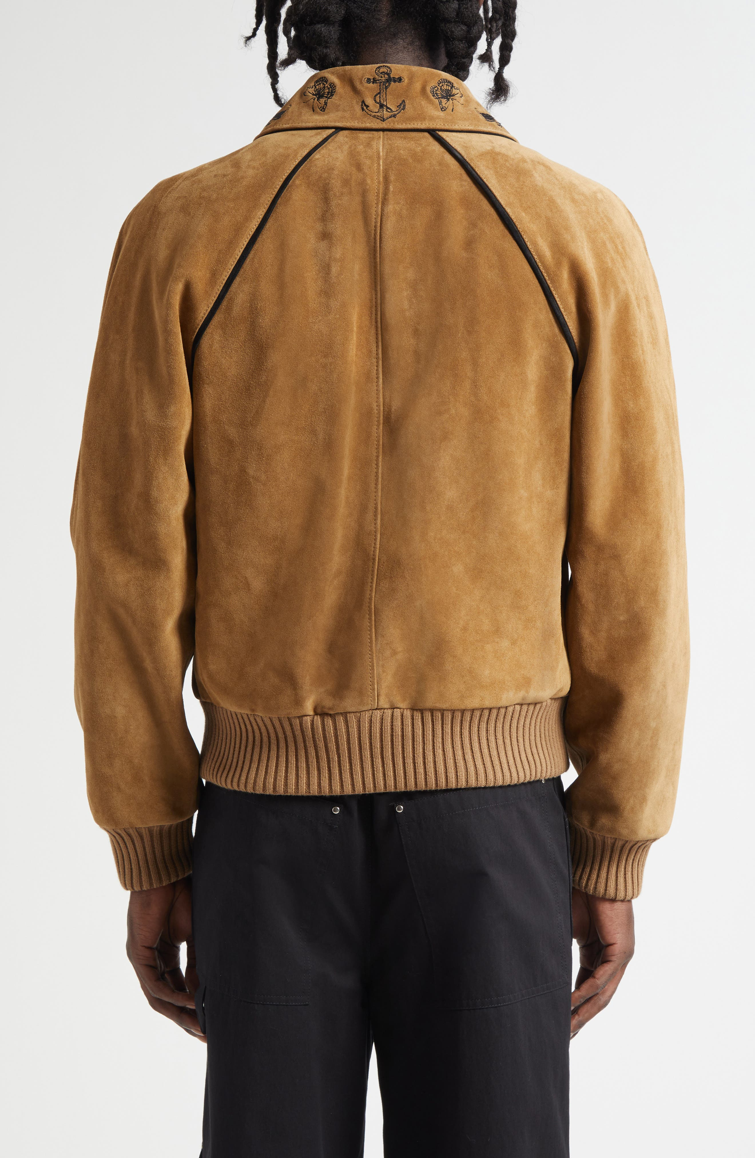 McQueen Crop Suede Bomber Jacket in Mid Tan/Black at Nordstrom - 3