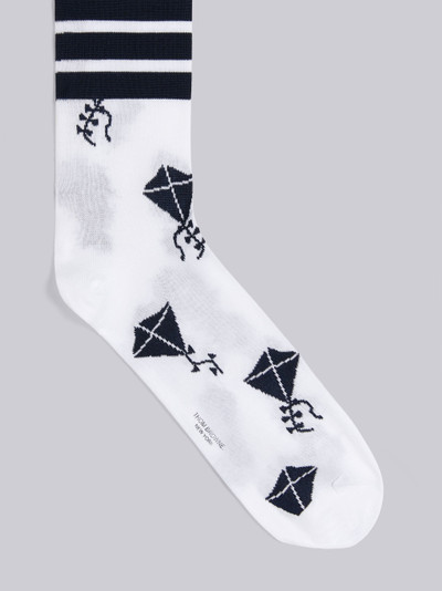 Thom Browne White Mercerized Cotton Half Drop Kite Icon 4-Bar Socks outlook