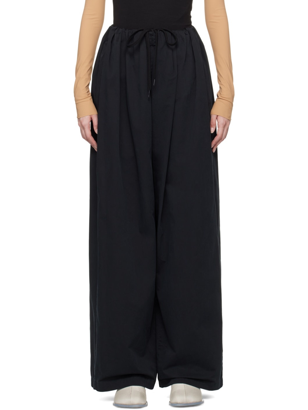 Black Gathered Trousers - 1