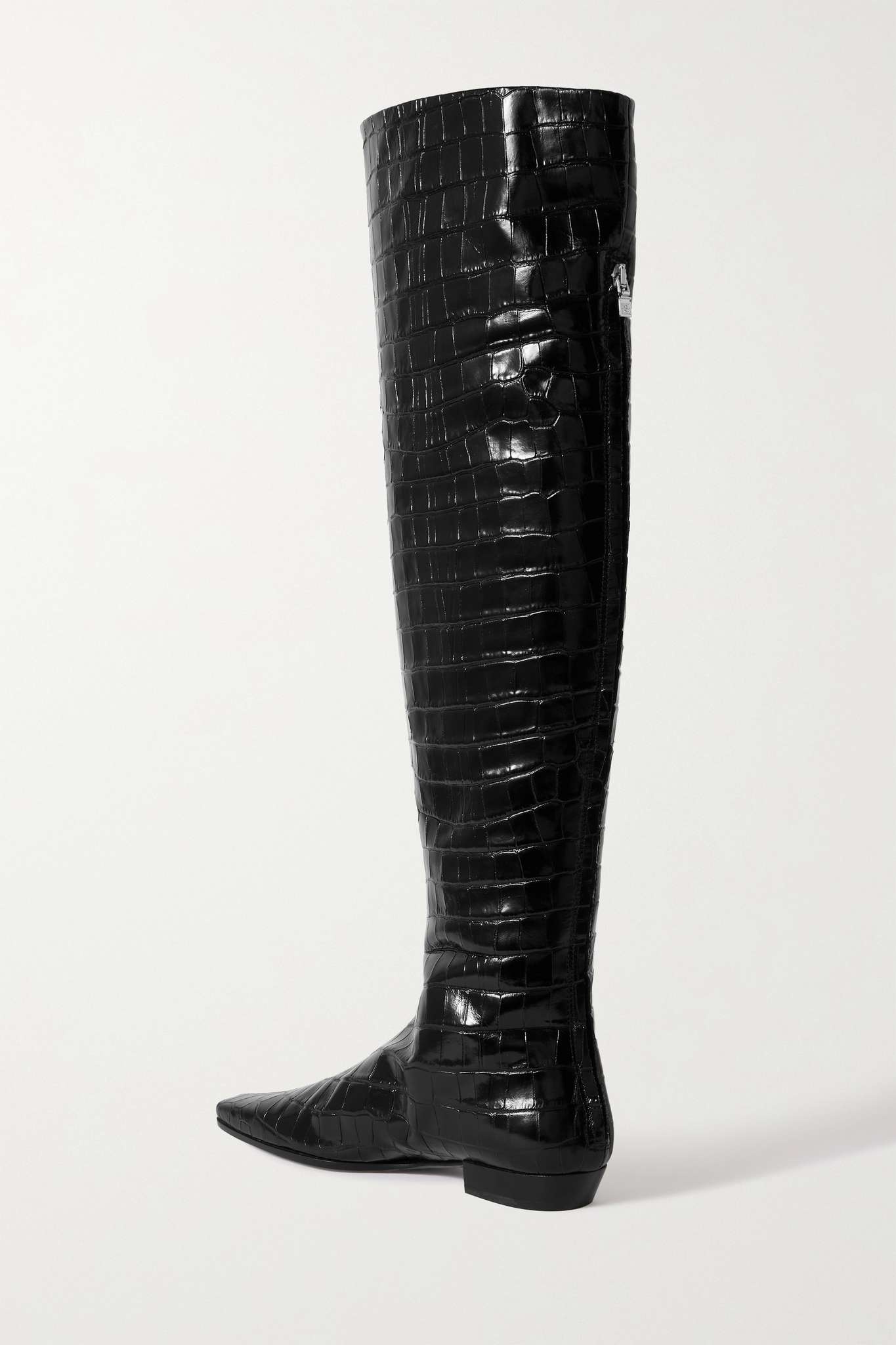 Croc-effect leather over-the-knee boots - 3