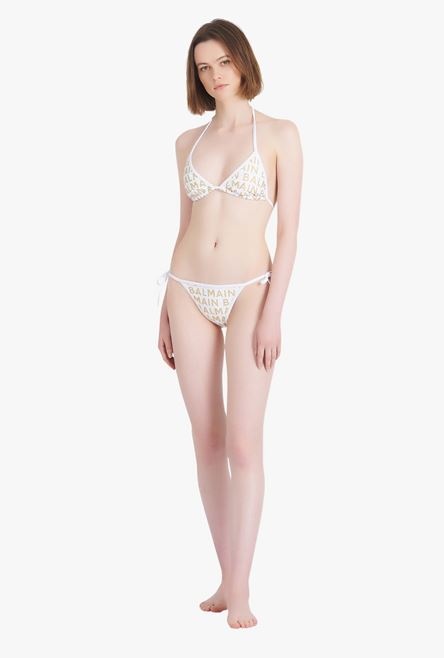 White and gold bikini with Balmain monogram motif - 2