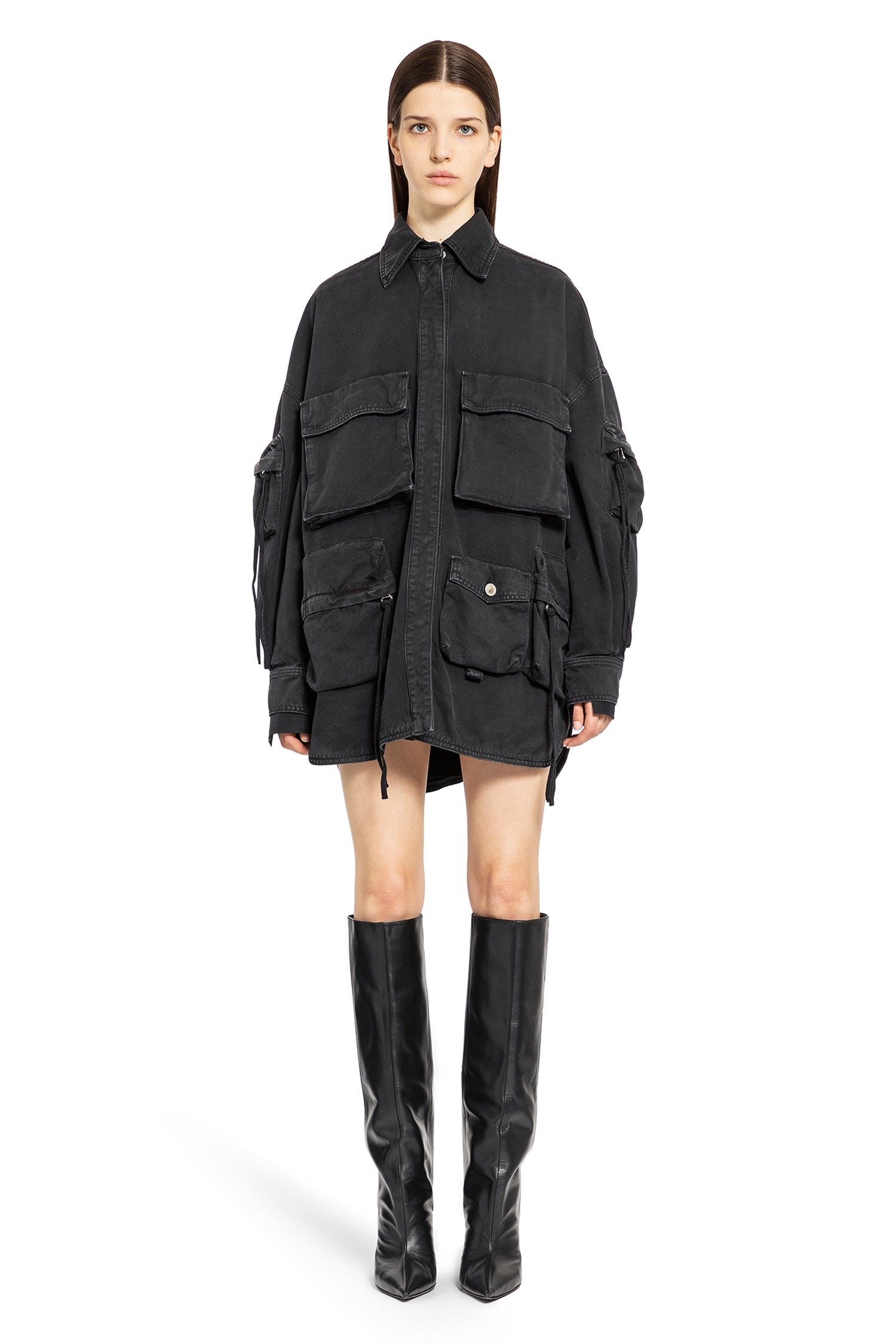 ムートン・ファーコート THE ATTICO Women Outer 247WCB62 L054 100 Black The Attico Leather Bomber Jacket 247WCB62.L054-100 BLACK