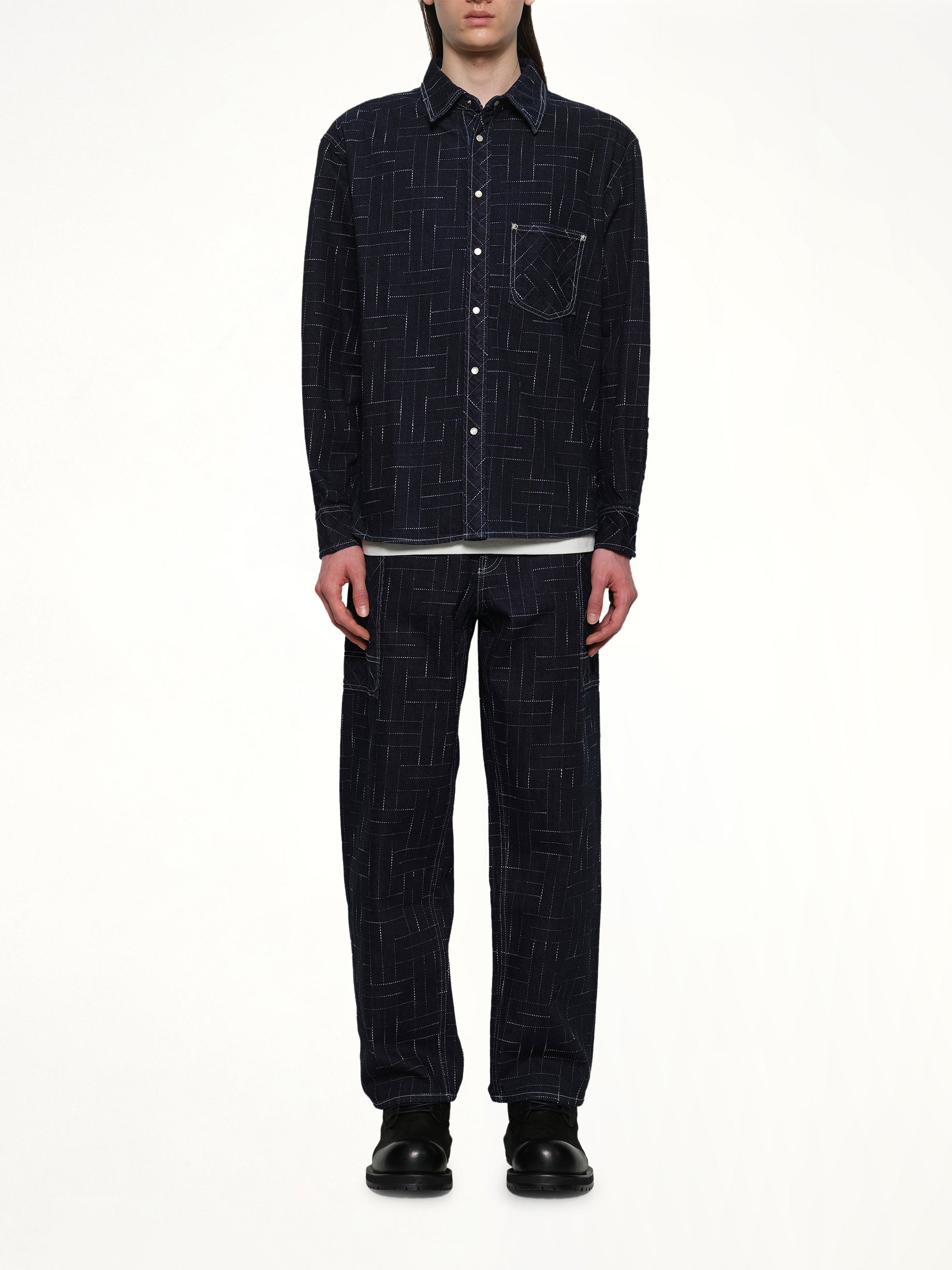 Kenzo Weave Casual Shirt in Rinse Blue Denim - 7