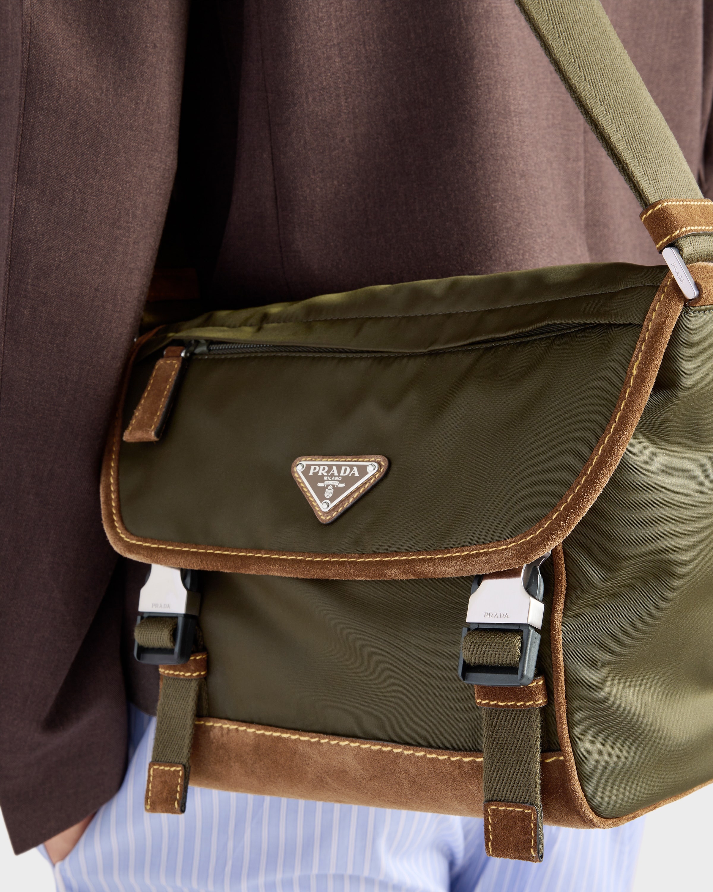 Medium Re-Nylon and suede shoulder bag - 8