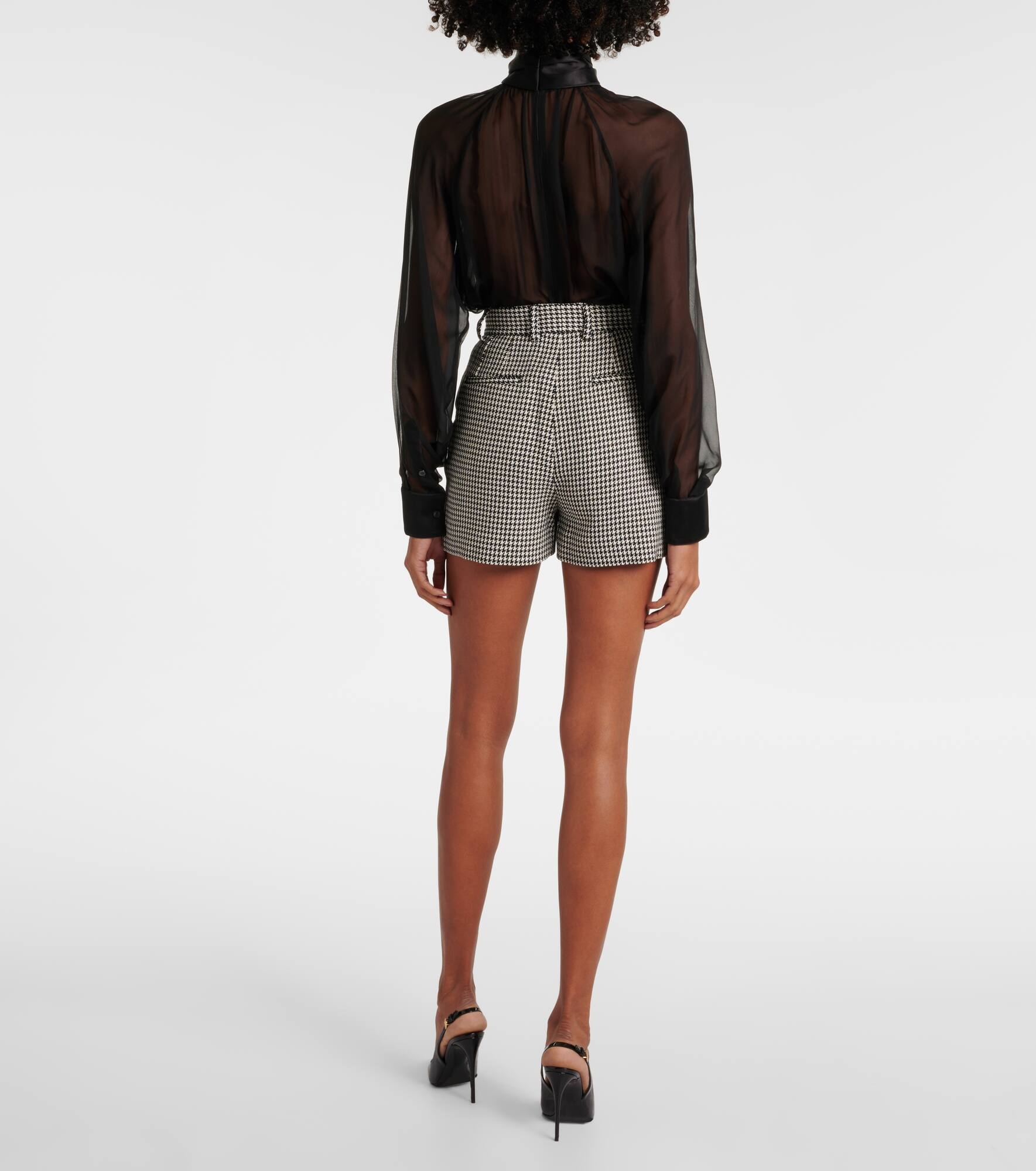 Houndstooth high-rise wool-blend shorts - 3