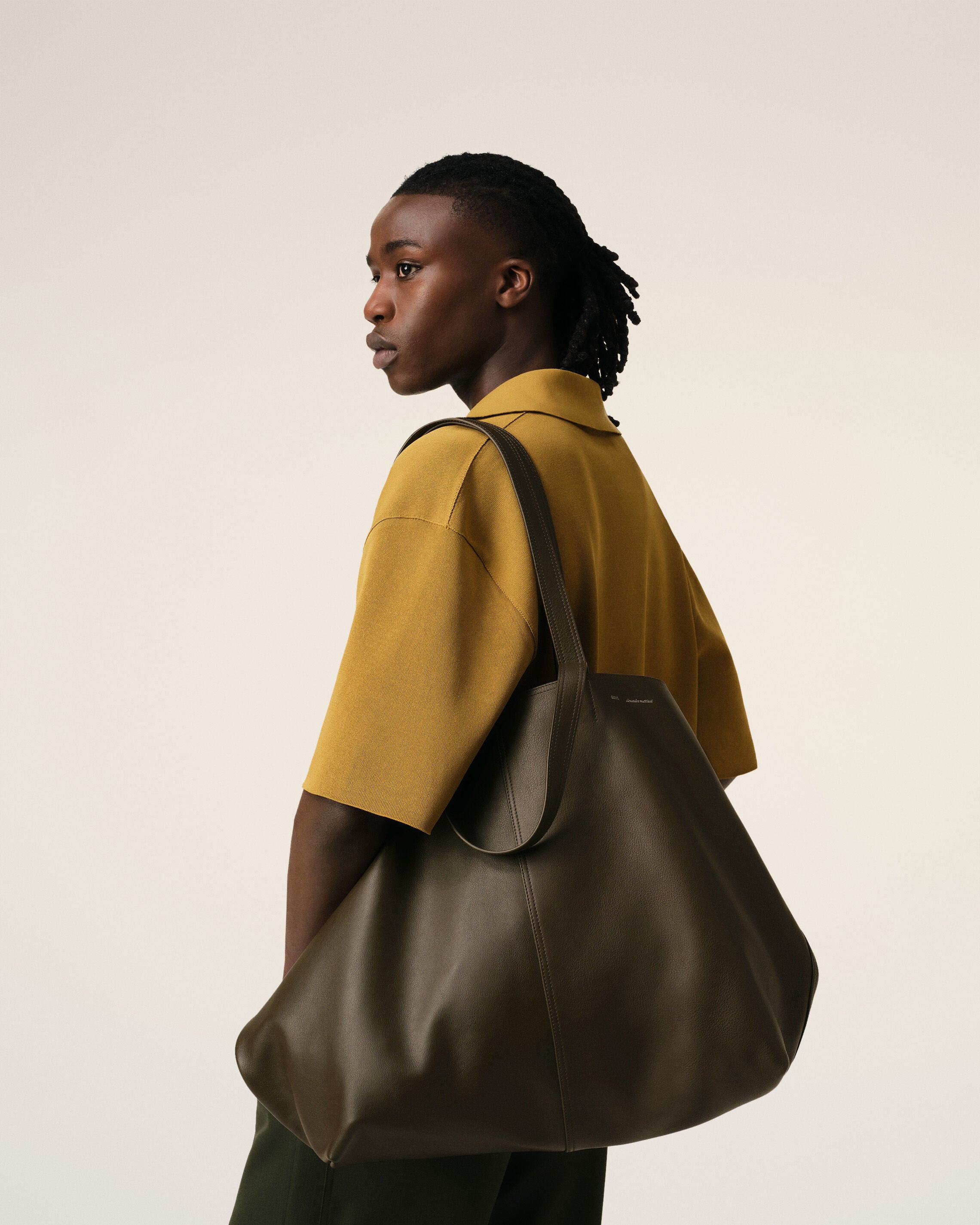 GREEN LEATHER MIDI MAXI TOTE BAG - 6