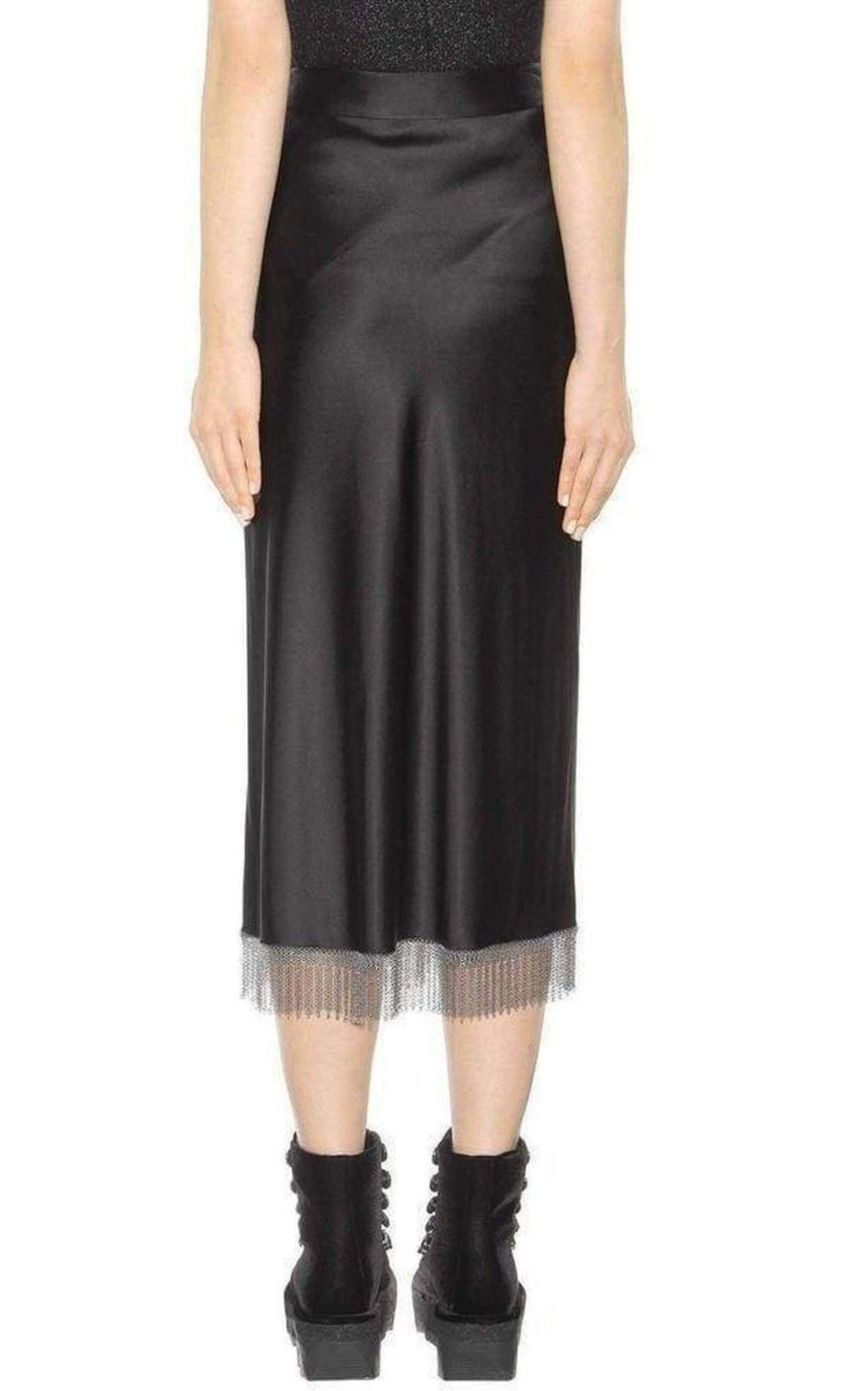 Black Silk Metal Fringe Skirt - 3