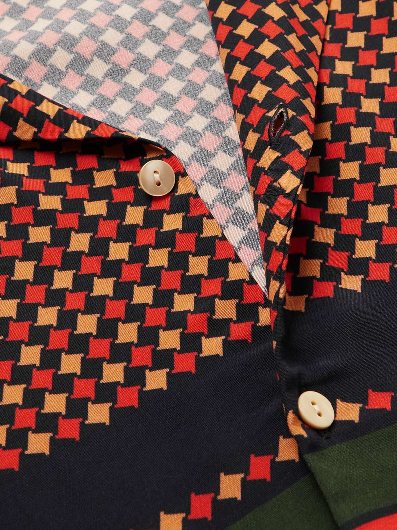Camp-Collar Printed Striped Silk Shirt 5