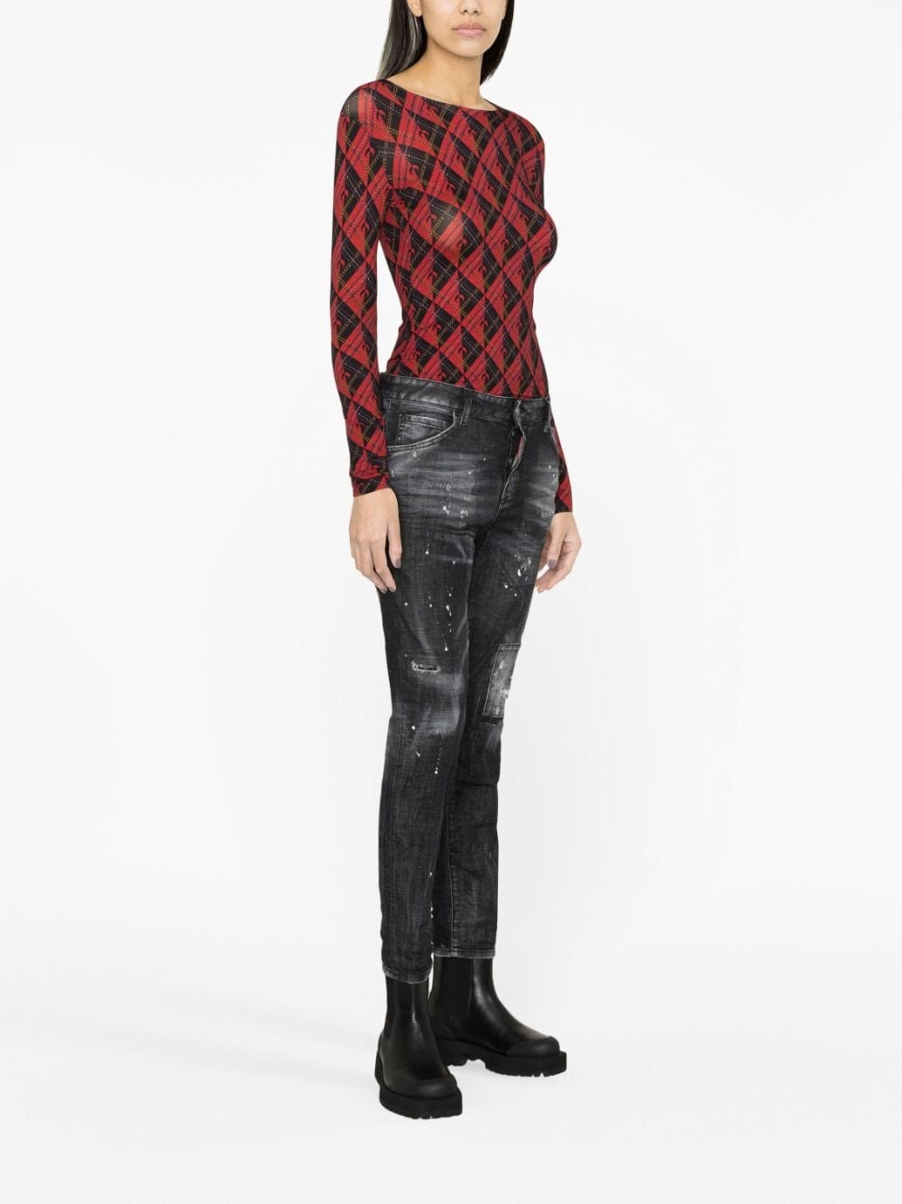 low-rise distressed skinny jeans - 3