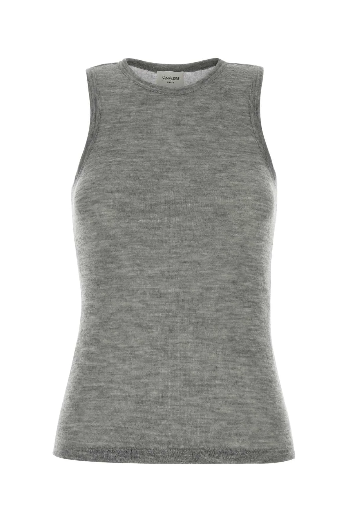 Saint Laurent Women Melange Grey Cashmere Tank Top - 1