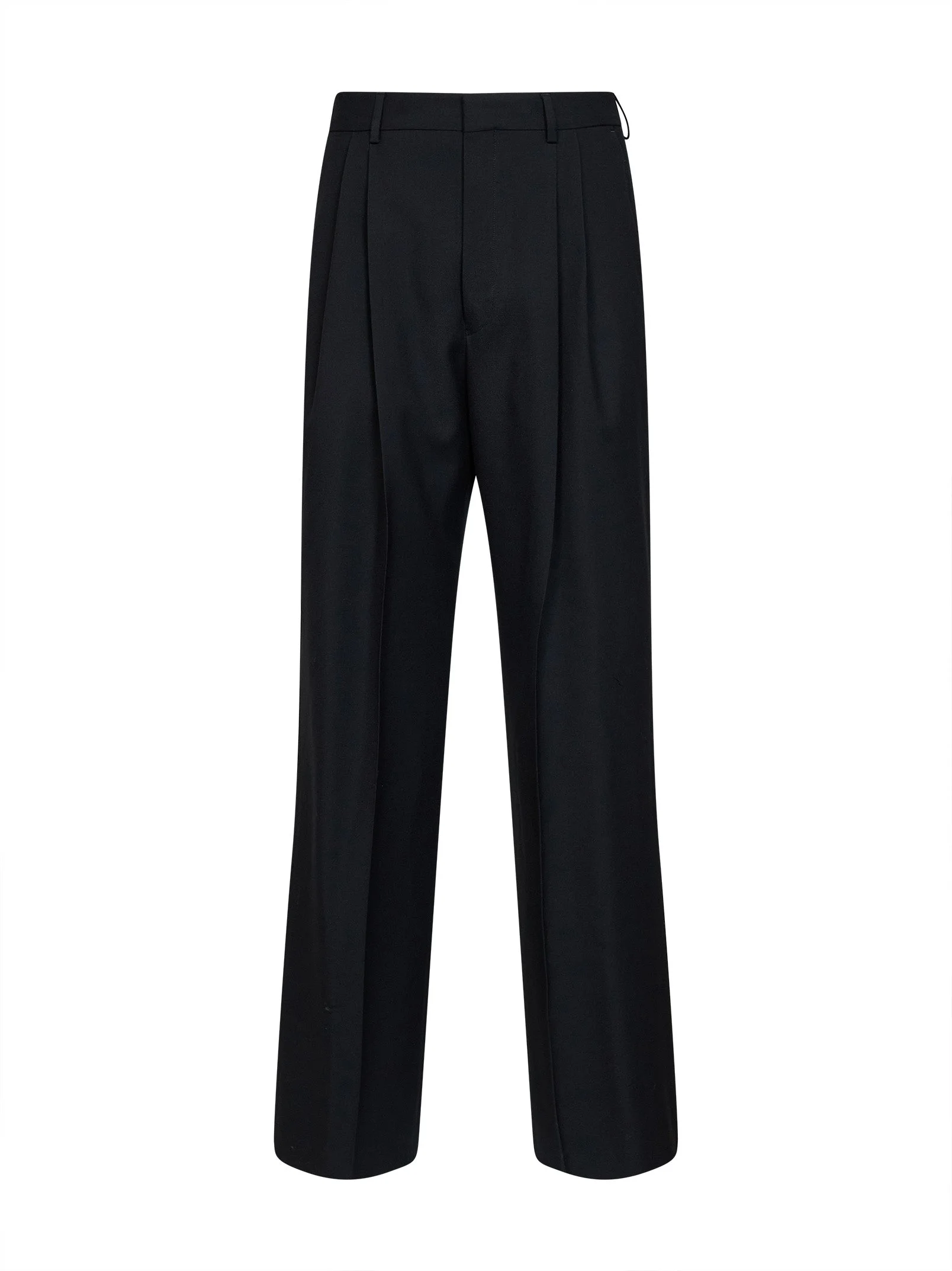 Black wool Panrom double-pleat straight-leg trousers - 1