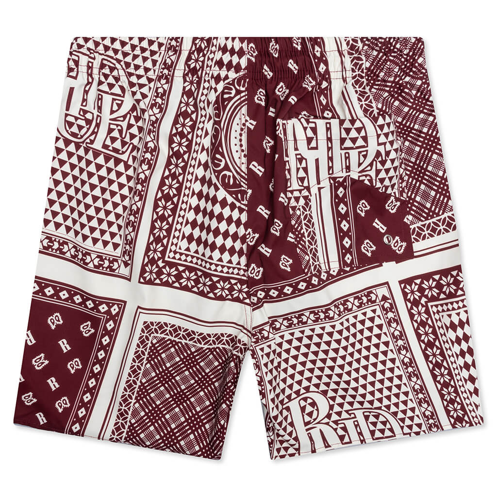 RHUDE CARD PRINT SWIM SHORT - MAROON/WHITE - 2