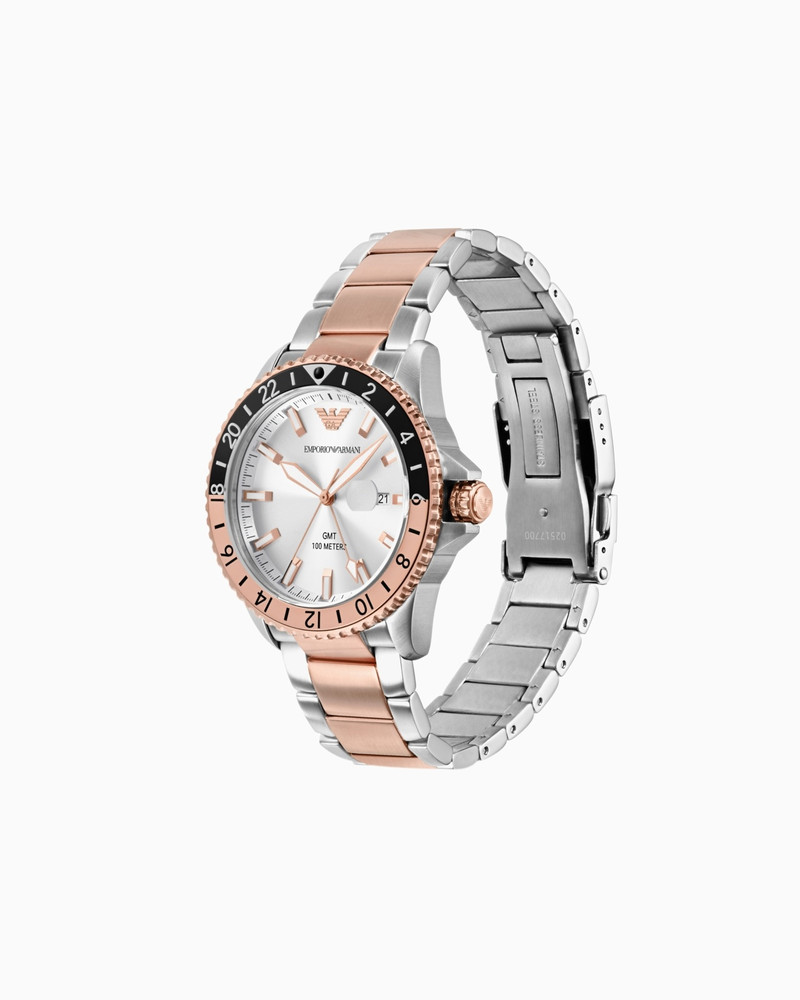 EMPORIO ARMANI GMT DUAL TIME TWO-TONE STAINLESS STEEL WATCH outlook