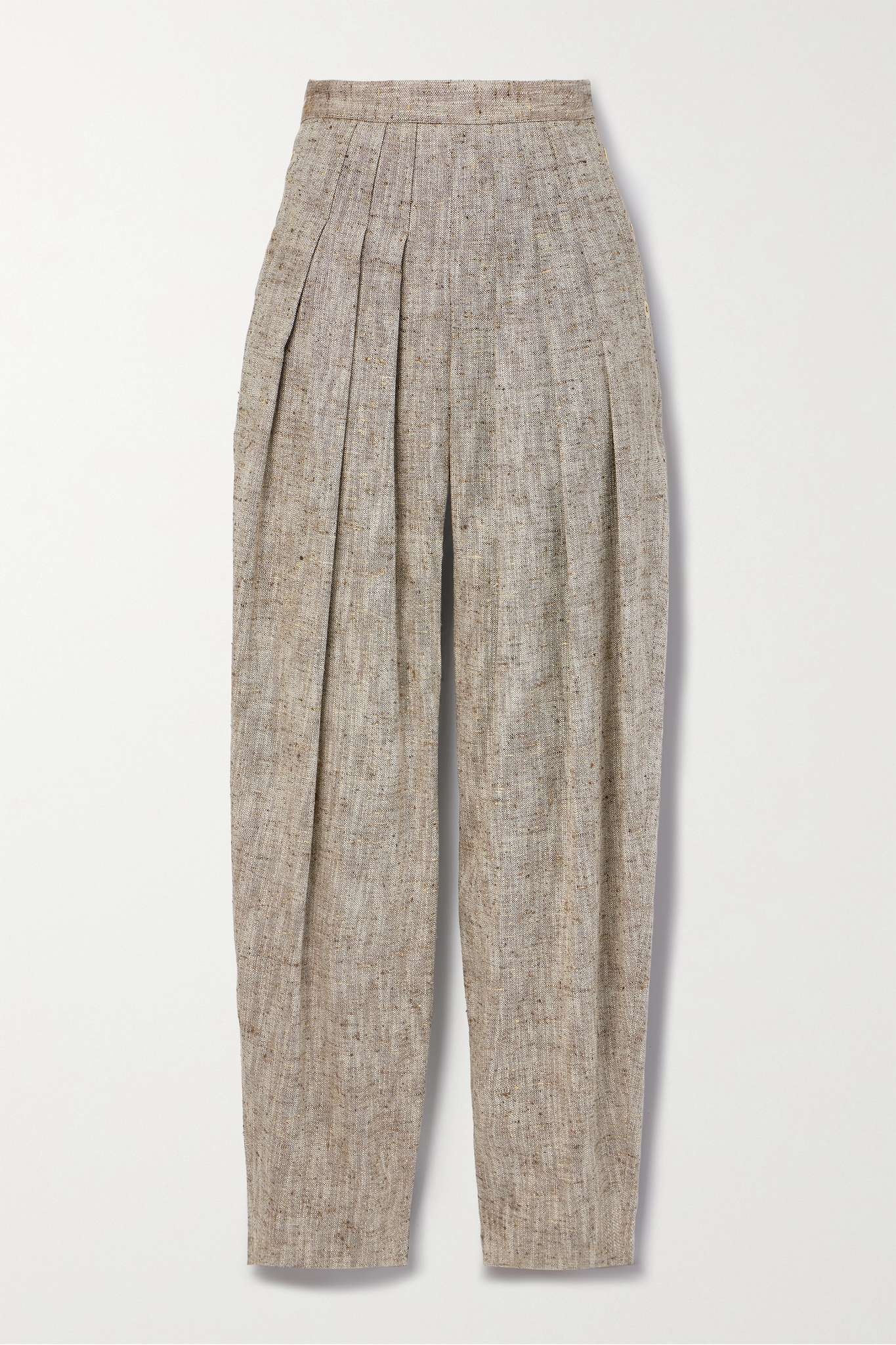 Asael pleated silk, hemp and cotton-blend tweed tapered pants - 1