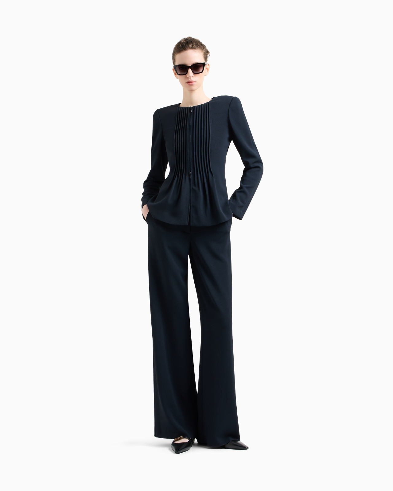PALAZZO TROUSERS IN FLUID ARMURE FABRIC - 2