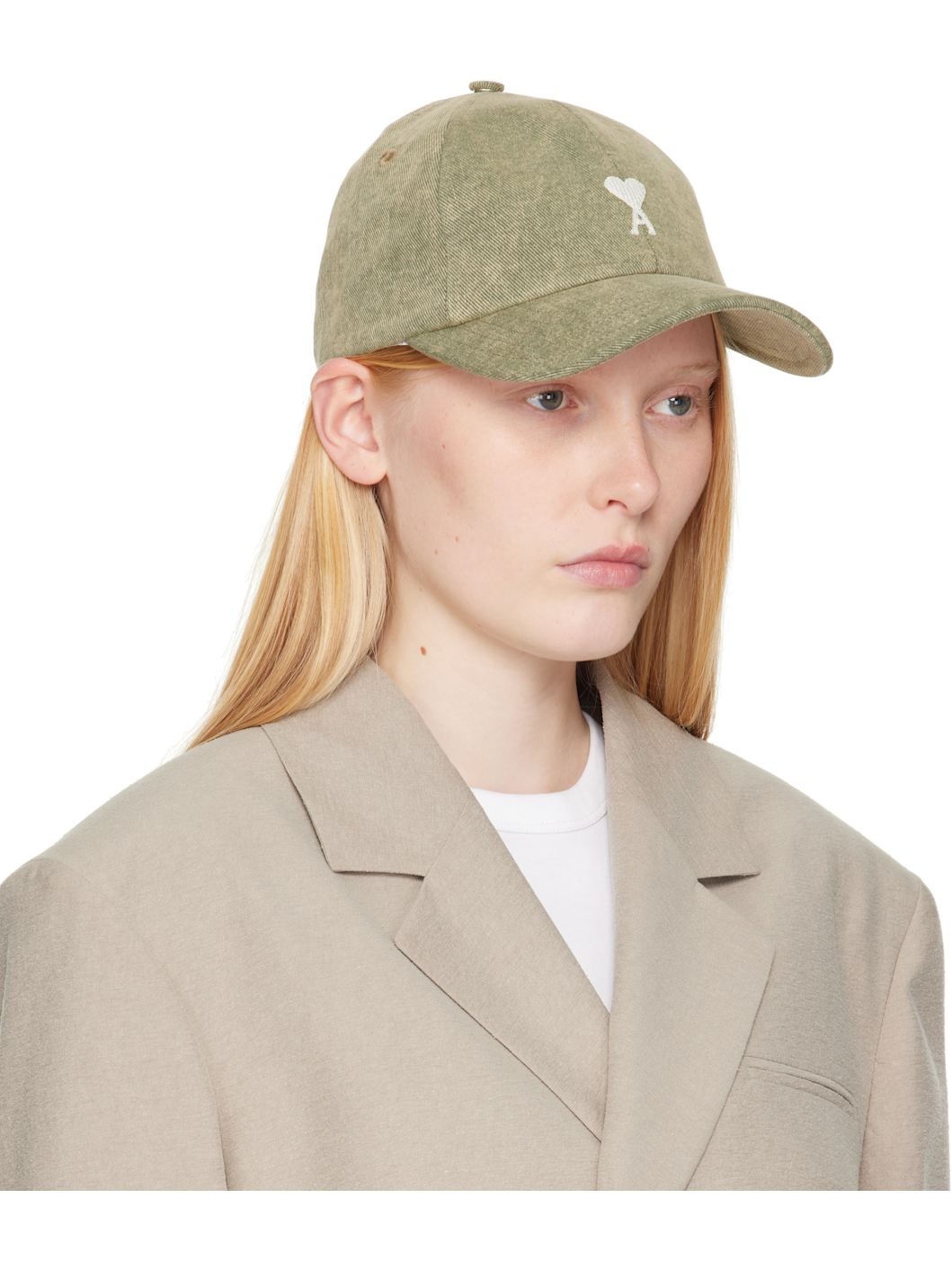 Khaki Cotton Ami de Coeur Embroidery Cap - 2