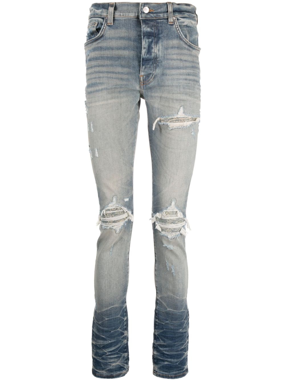 distressed slim-cut jeans