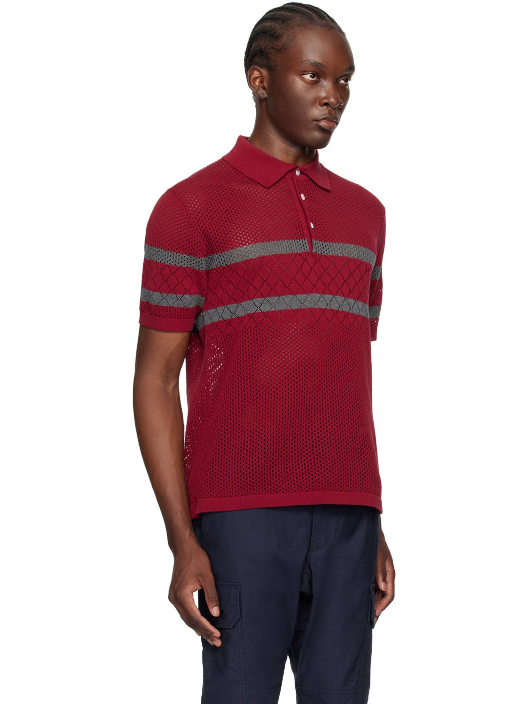 Burgundy Mesh Stripe Polo - 2