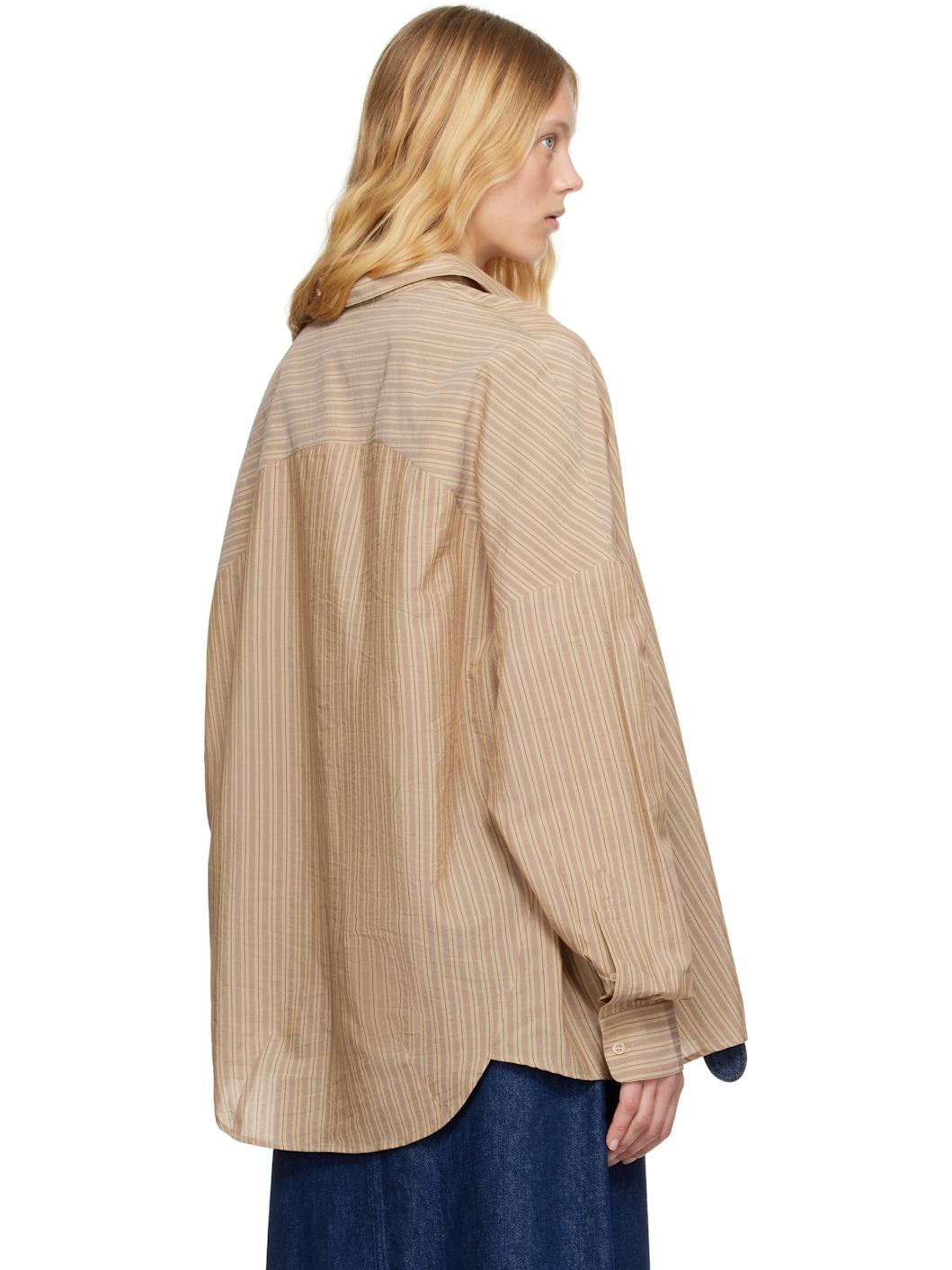 Beige Striped Cocoon Shirt - 3