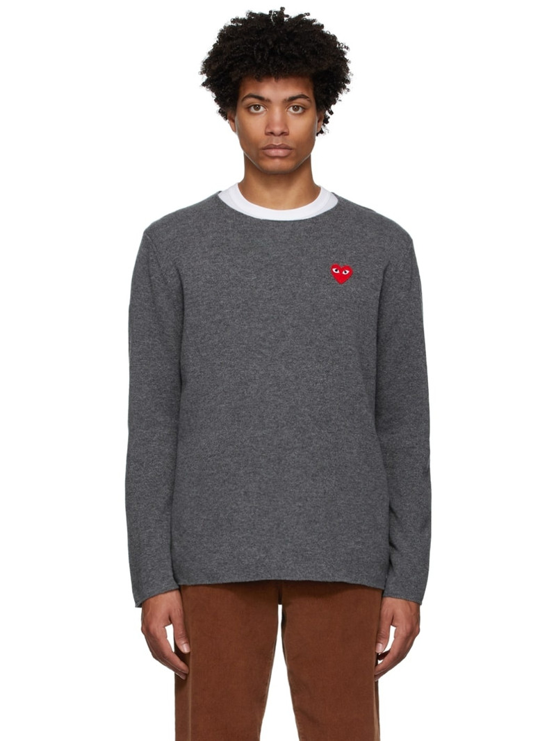 Grey Wool Heart Patch Sweater - 1