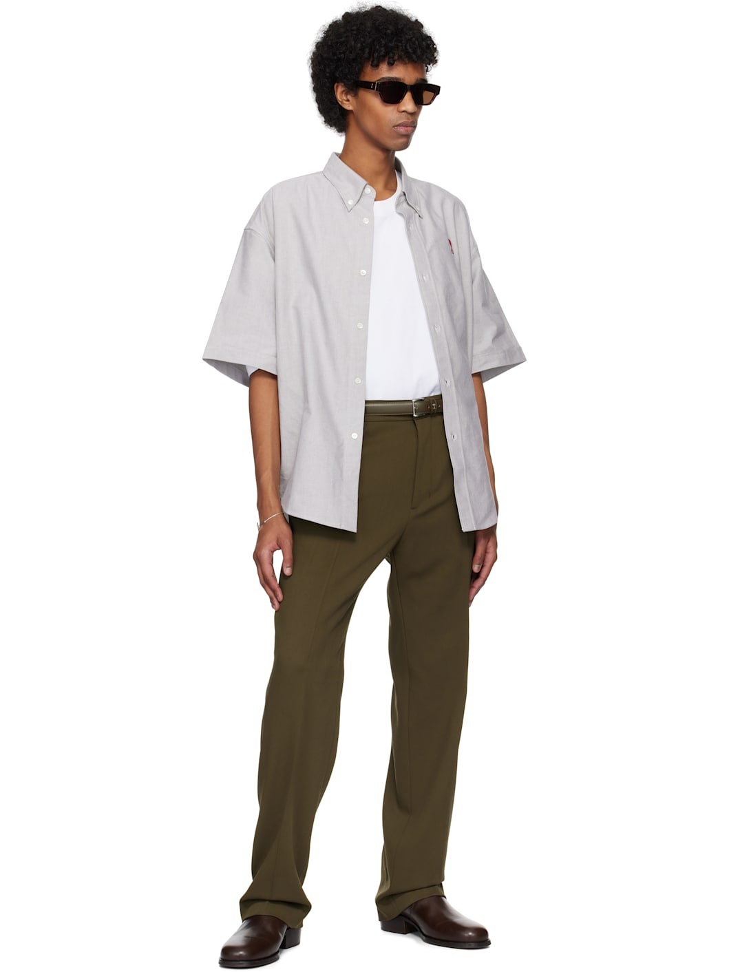 Khaki Wool Straight Fit Trousers - 5