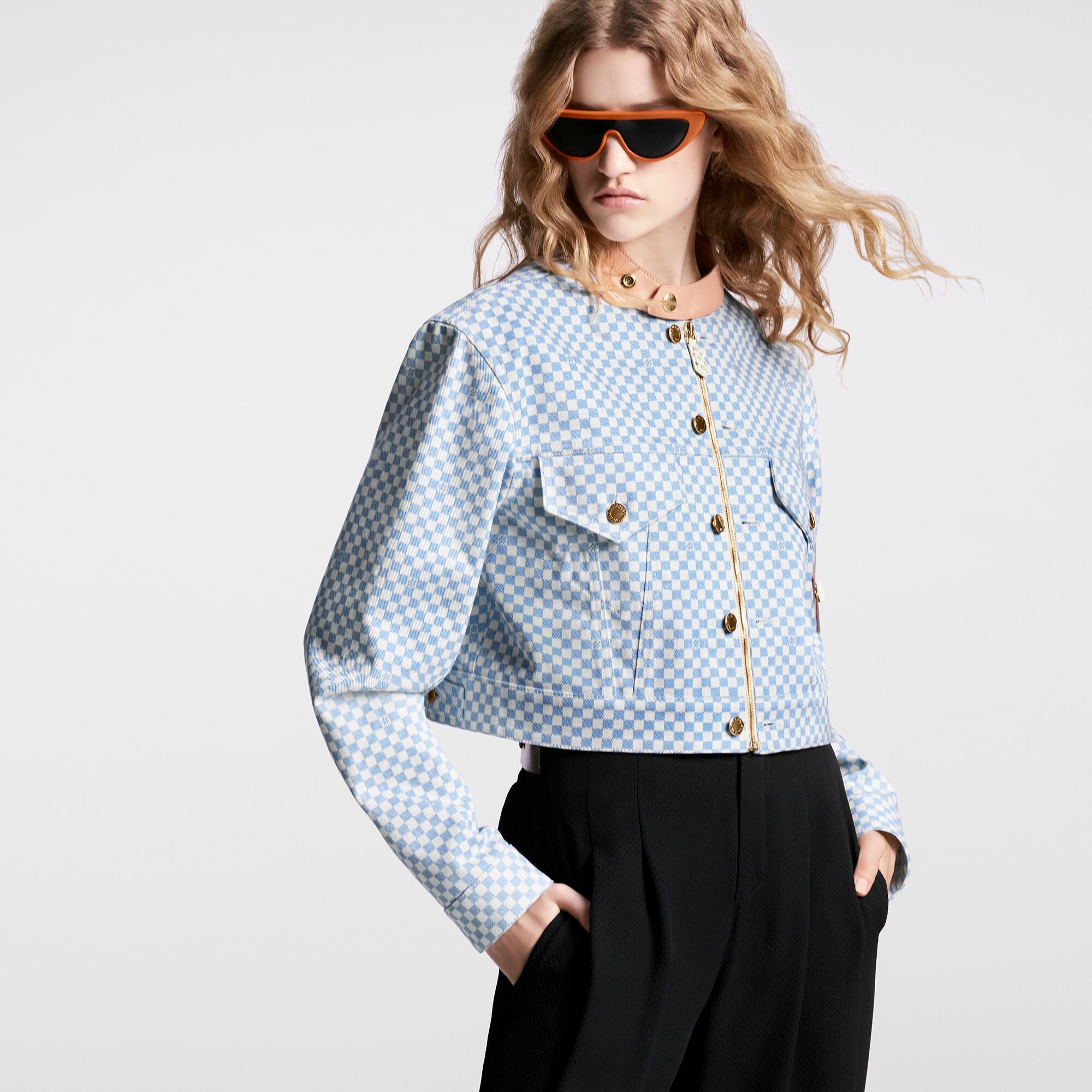 Double Fastening Damier Denim Jacket - 5