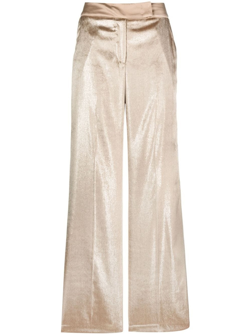 high-waisted velvet palazzo trousers 1