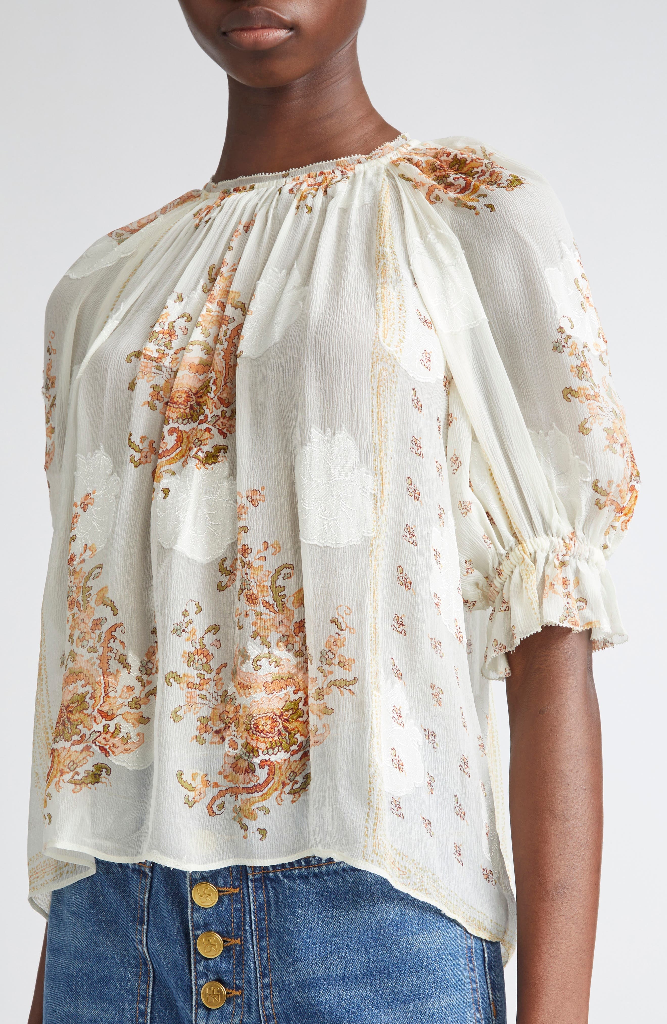 Ulla Johnson Pippa Floral Silk Blend Top in Alabaster at Nordstrom - 5