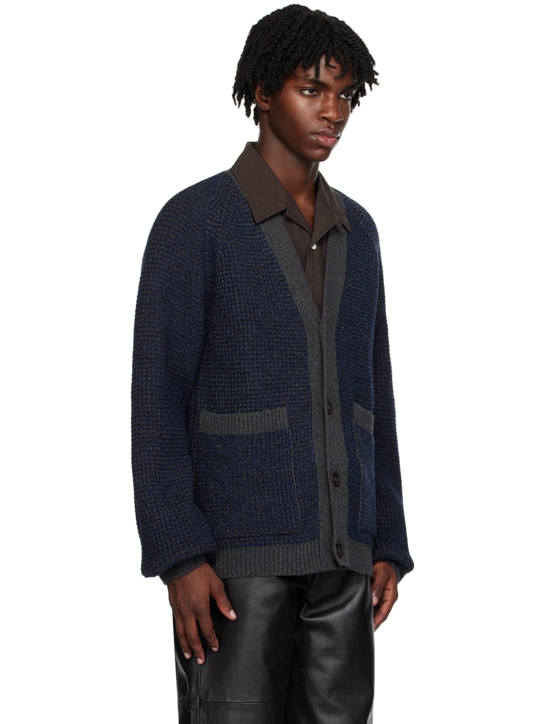 Navy & Gray Patch Cardigan - 2