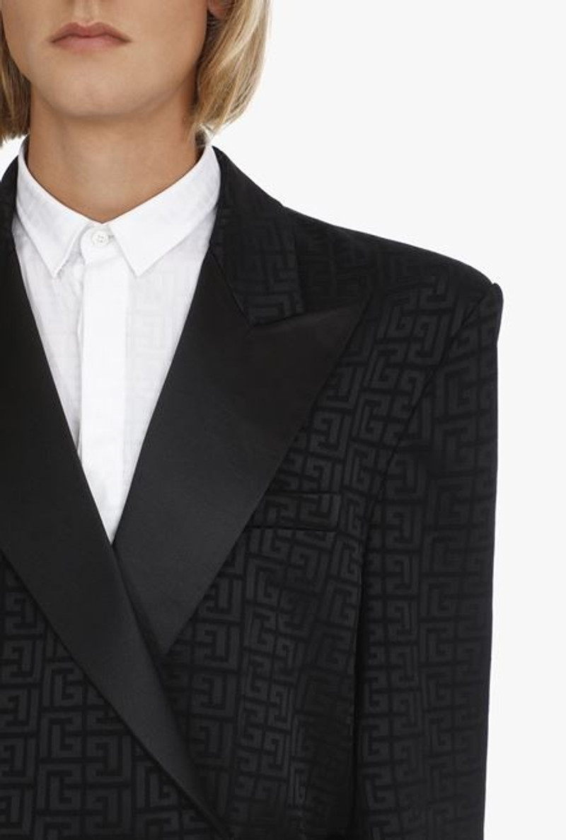 Asymmetrical black crepe blazer with Balmain monogram 6