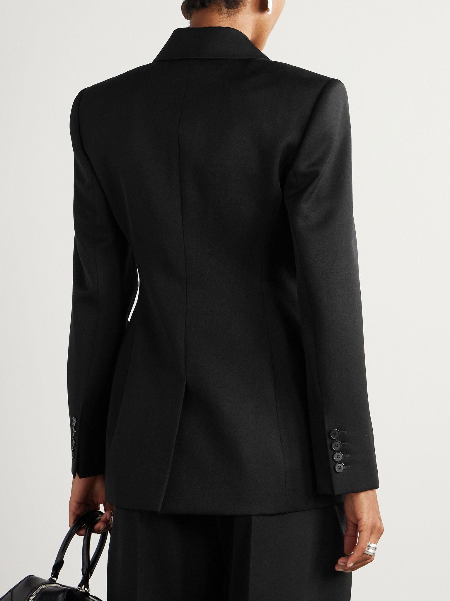 Double-breasted faille-trimmed grain de poudre wool blazer Black - 3