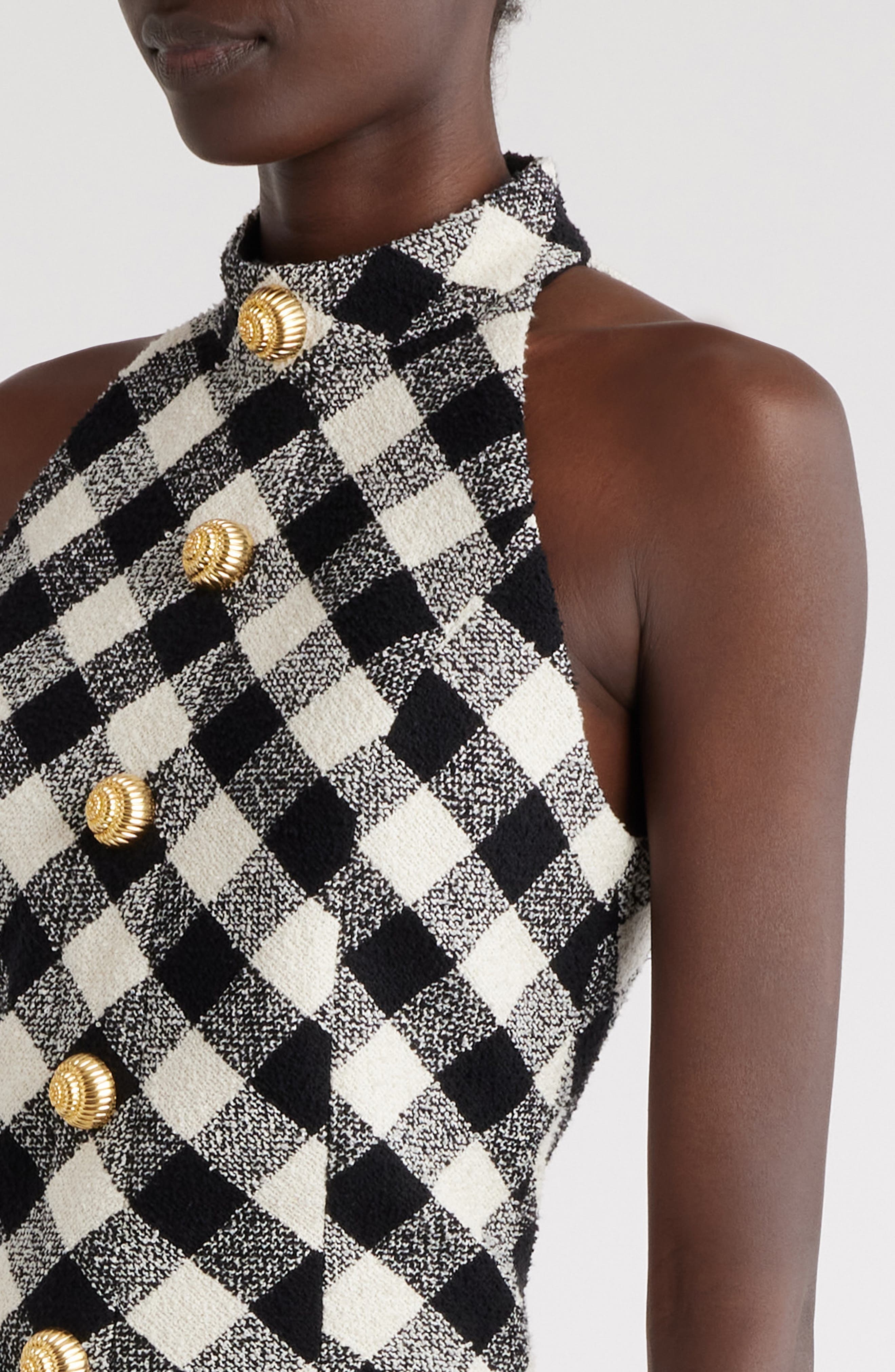 Balmain Gingham Tweed Minidress in Black/White at Nordstrom - 4