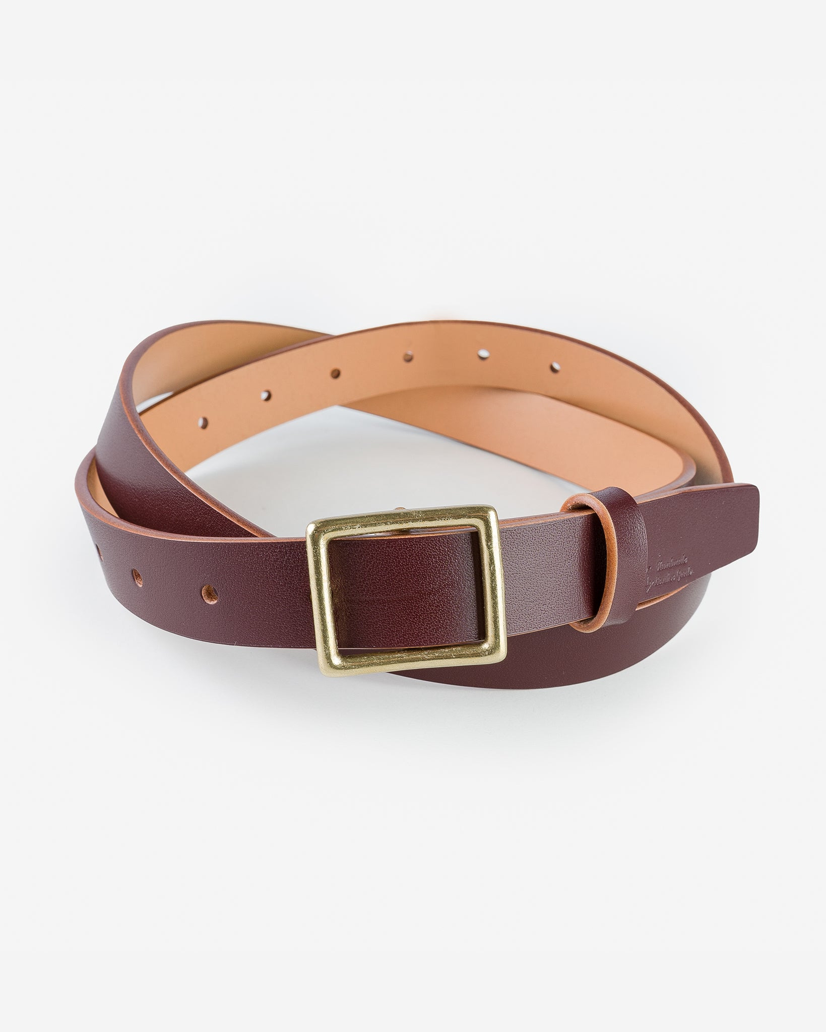 OGL-BELT-SQ-BRN OGL Square Brass ‘Prongless’ Buckle Leather Belt - Hand Dyed Brown - 1