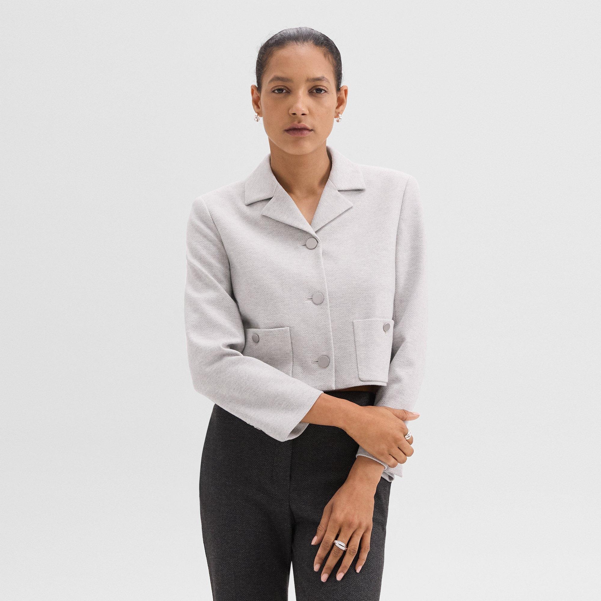 Boxy Patch Pocket Blazer in Herringbone Knit - 2