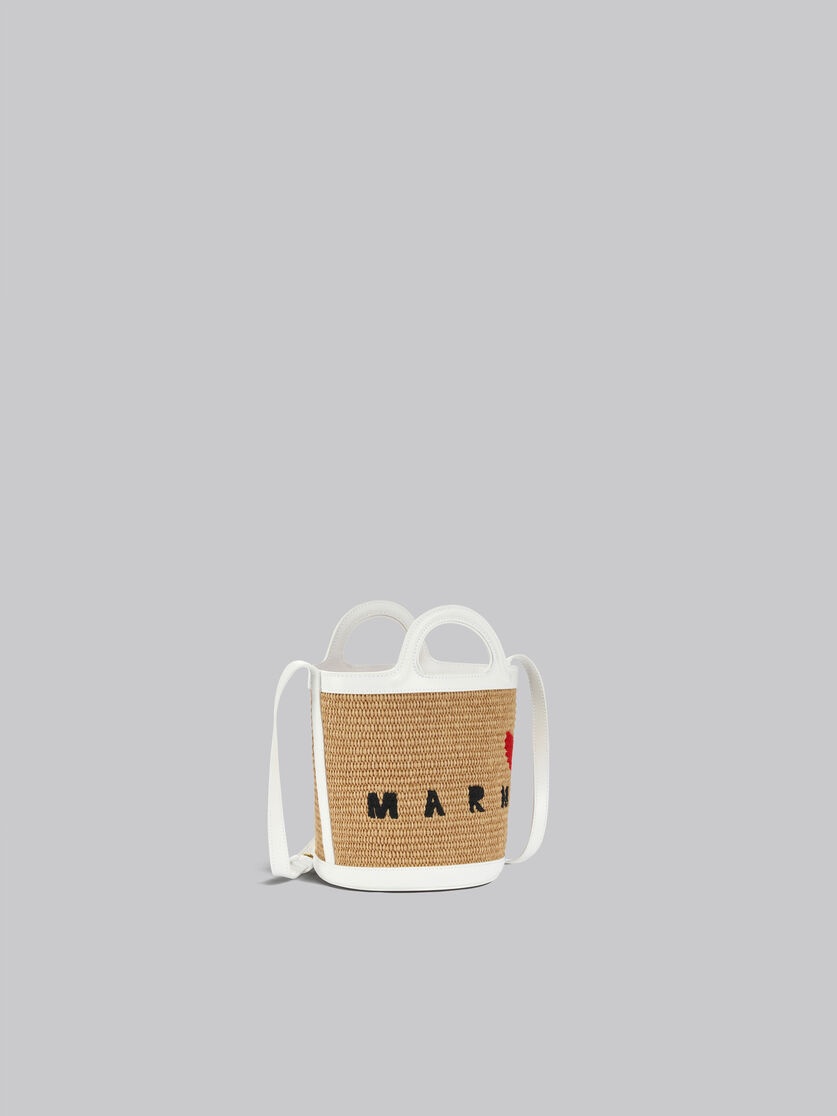 WHITE LEATHER AND RAFFIA TROPICALIA MINI BUCKET BAG WITH HEART - 2
