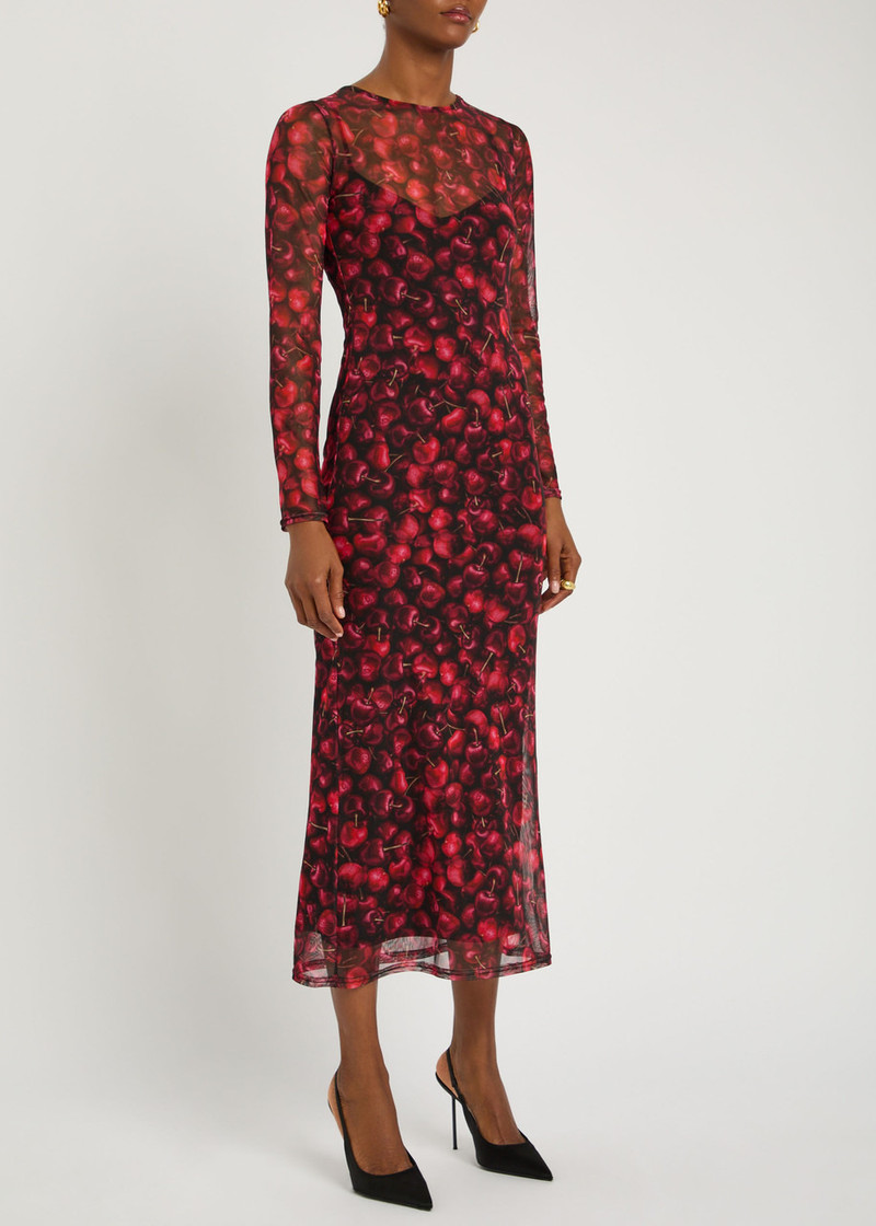 Never Fully Dressed Never Fully Dressed Soho Cherry-print Mesh Midi Dress outlook