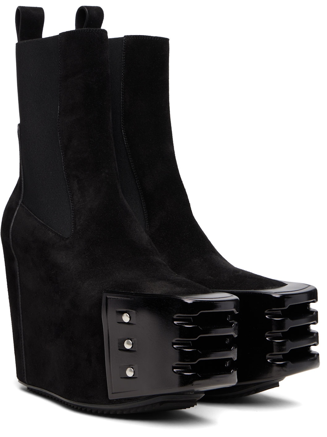 Black Grilled Wedge Beatle Suede Chelsea Boots - 4