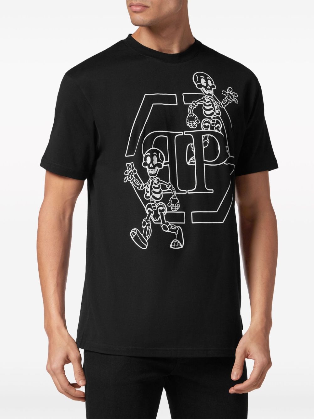 rhinestone-skeleton cotton T-shirt - 3