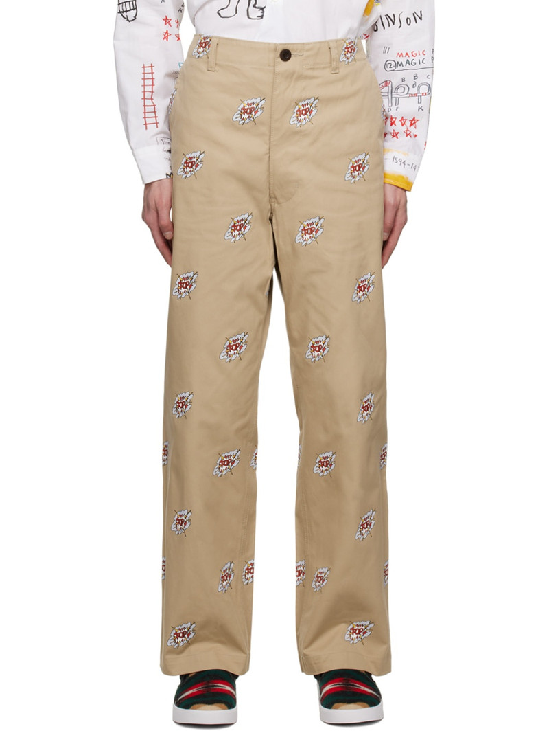 Beige Printed Trousers 1
