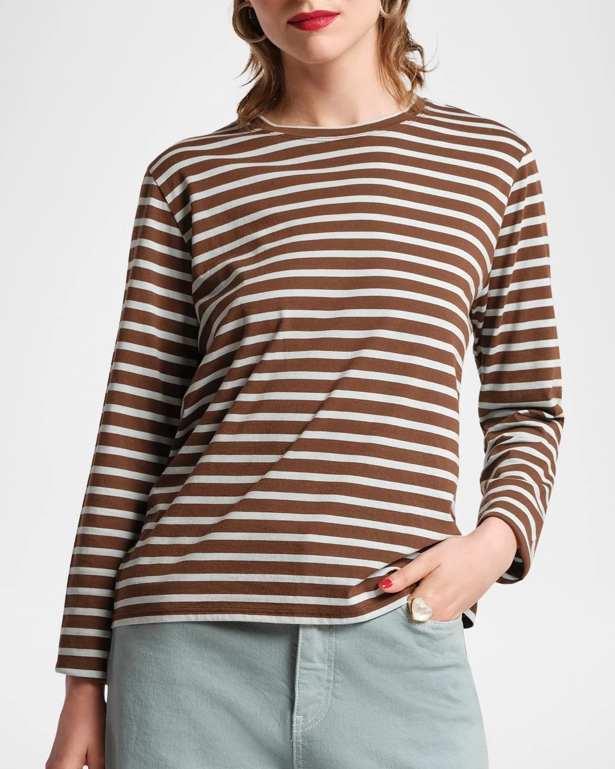 Striped Crewneck Pima Cotton Top - 1