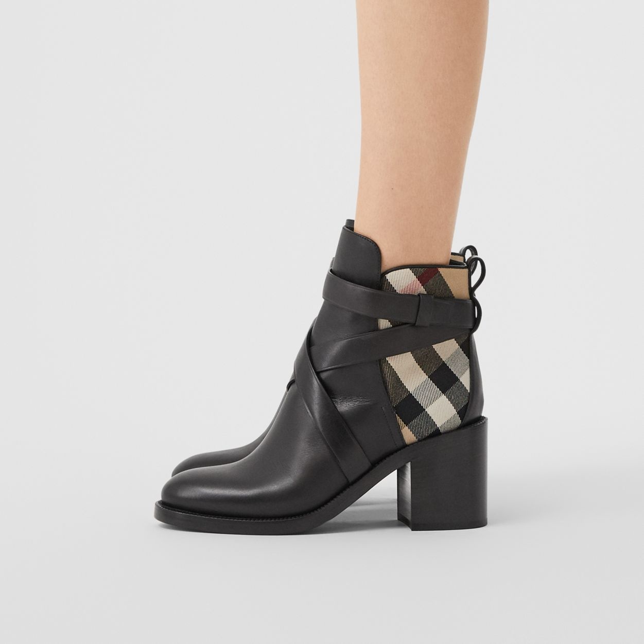 Vintage Check and Leather Ankle Boots - 4