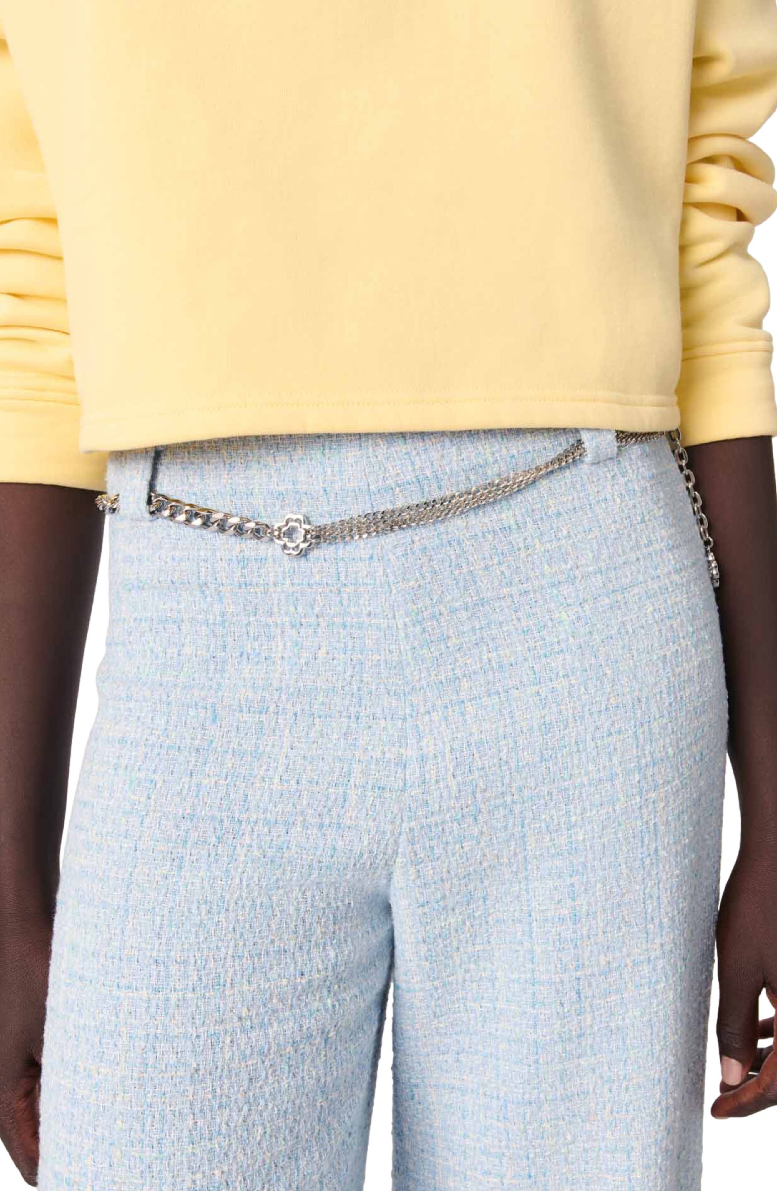 maje Tweed trousers with belt in Blue Sky at Nordstrom - 5