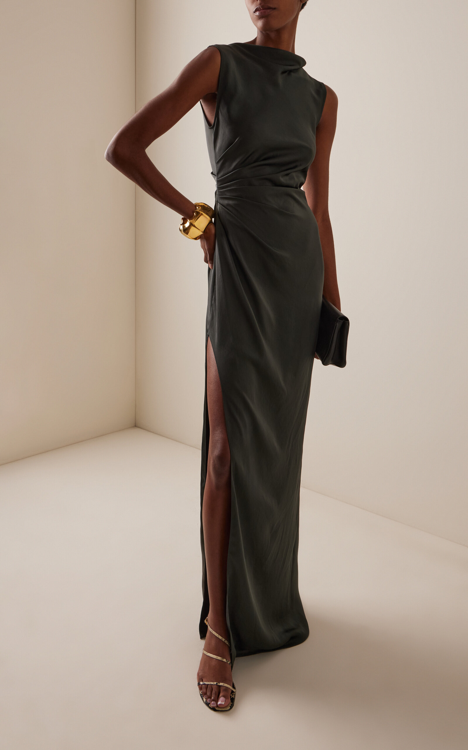 Ruched Satin Gown dark green - 2