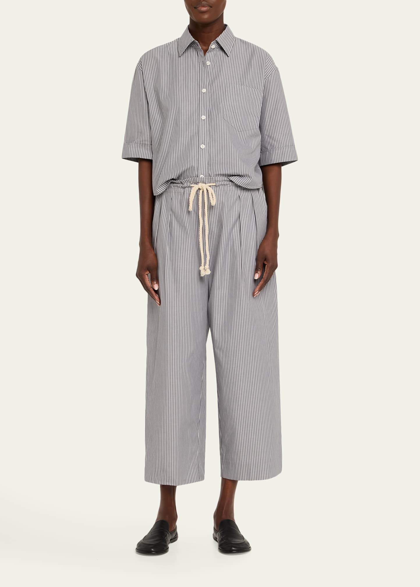 Railroad Stripe Cropped Oversized Shirt - 2