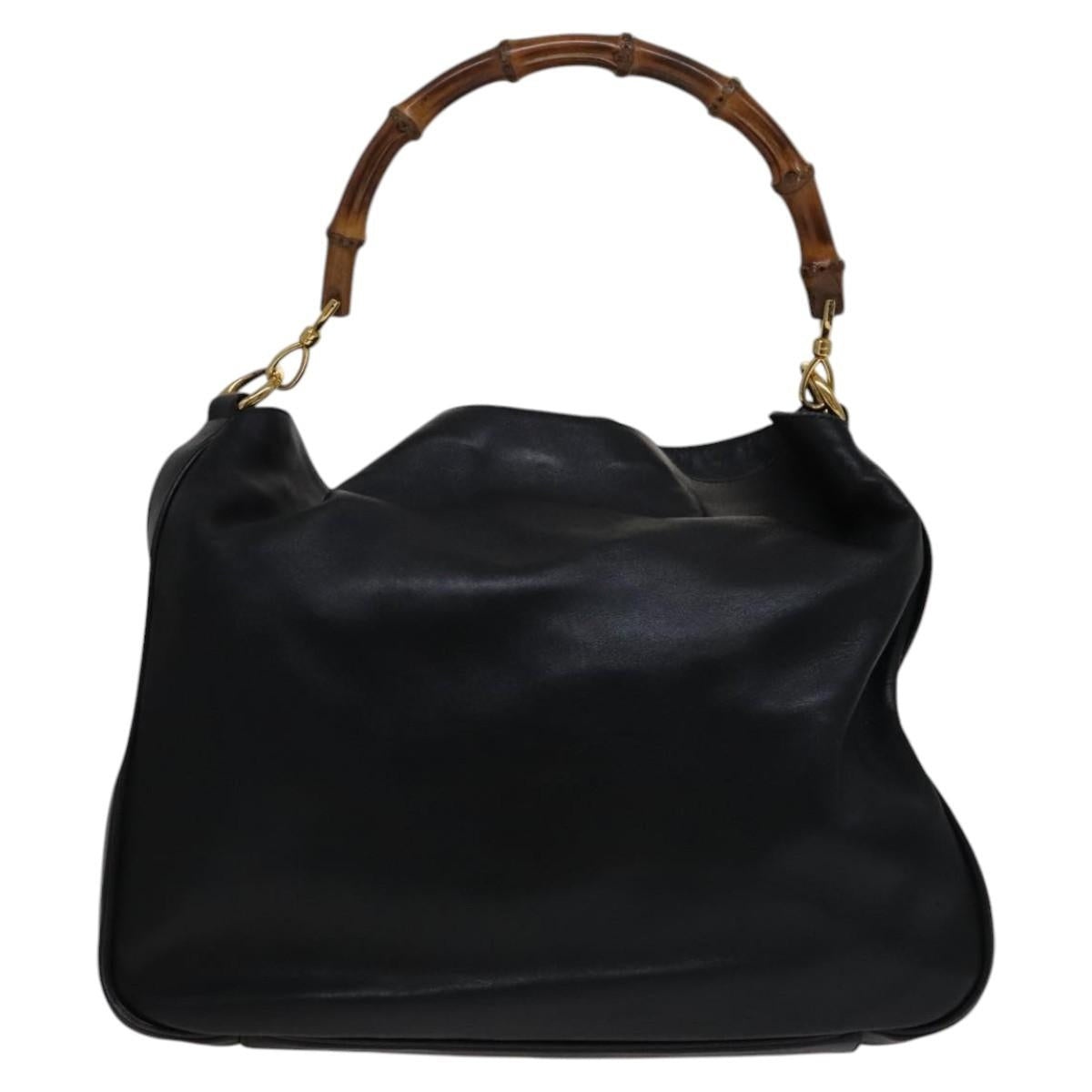 GUCCI Bamboo Hand Bag Leather Black Gold - 2